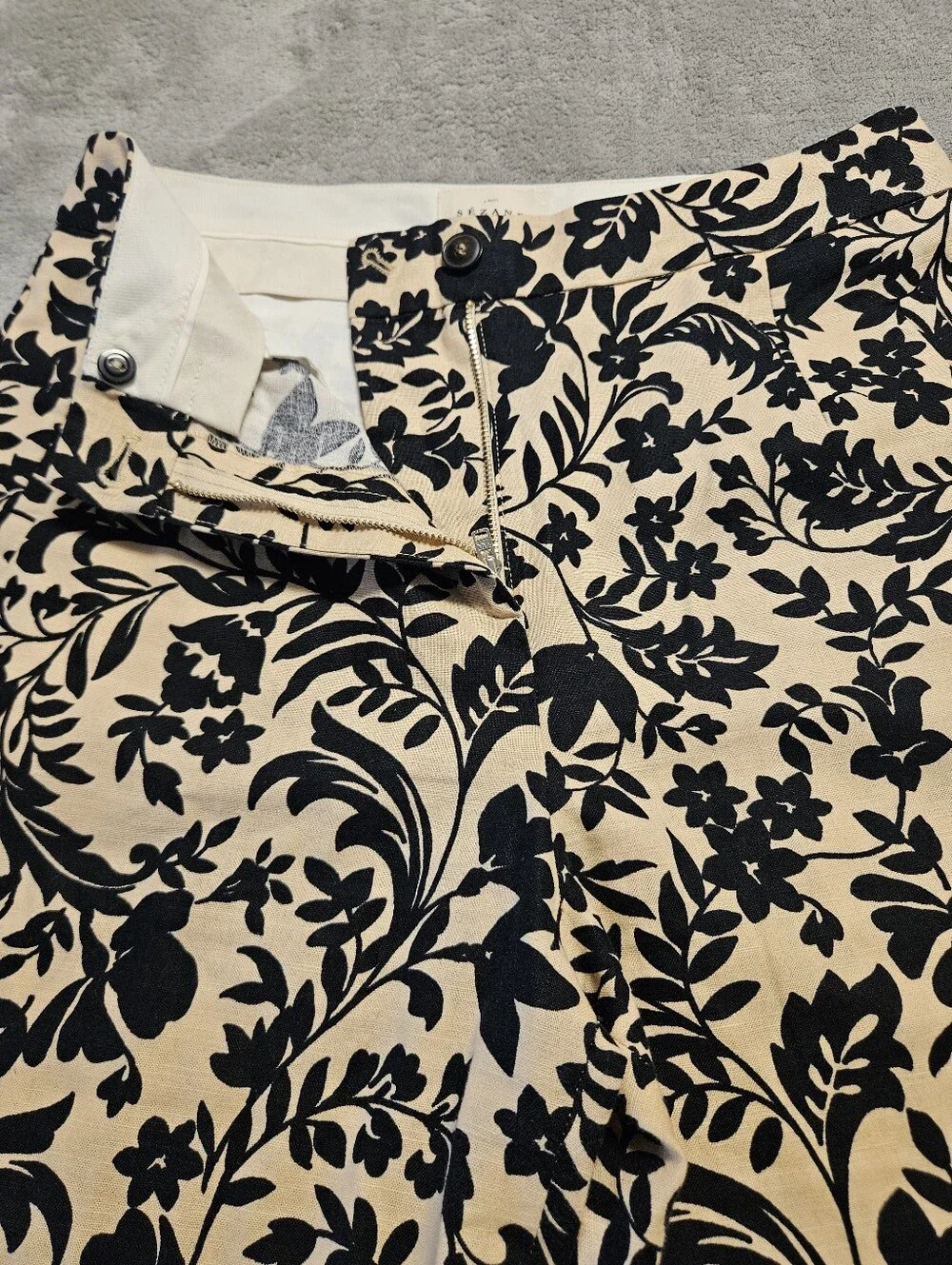Sezane Martin Crop Nora Print Trousers Linen Blend Floral Pants Size 8